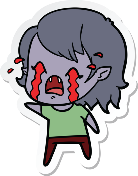 Bir insan tarafından çizilmiş ağlayan vampir bir kızın çıkartması.