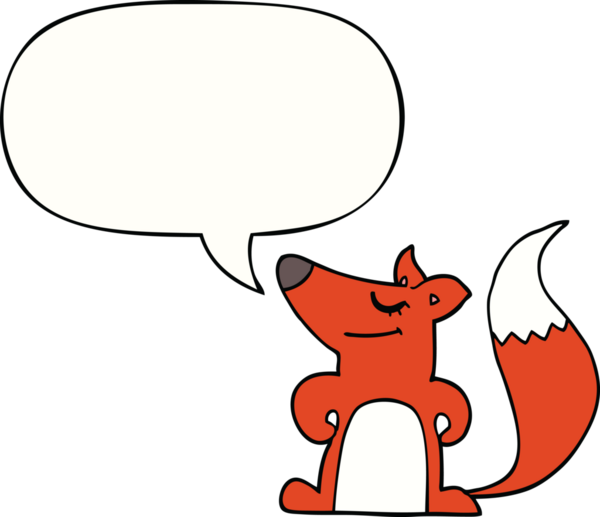 bir insan tarafından çizilmiş konuşma balonlu çizgi film tilkisi