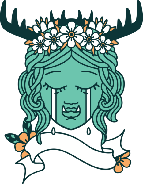 Retro Dövme Biçimi Ağlayan Ork Druid karakteri bir insan tarafından çizilmiş