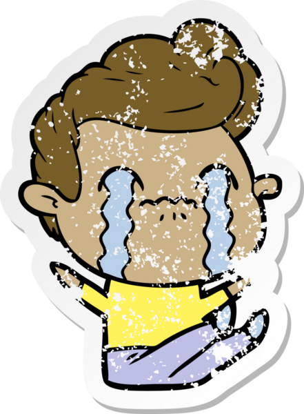 Bir insan tarafından çizilmiş ağlayan bir karikatürcünün sıkıntılı çıkartması.