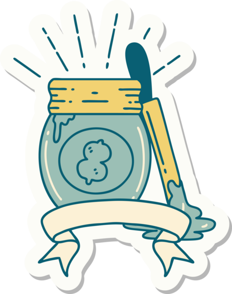 Bir insan tarafından çizilmiş dövme stili fıstık ezmesi çıkartması.