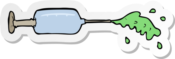 Bir insan tarafından çizilmiş tıbbi iğne fışkırtan bir karikatür çıkartması.