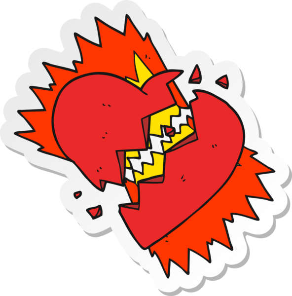 Bir insan tarafından çizilmiş kırık bir kalbin çıkartması.