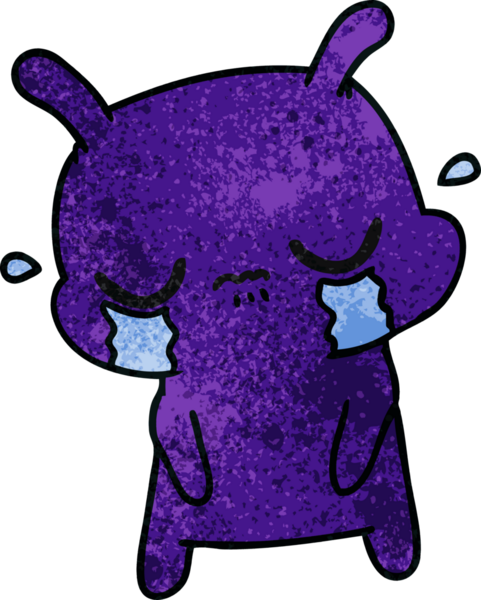 Bir insan tarafından çizilmiş, el yazısıyla çizilmiş şirin, üzgün bir uzaylı karikatürü.