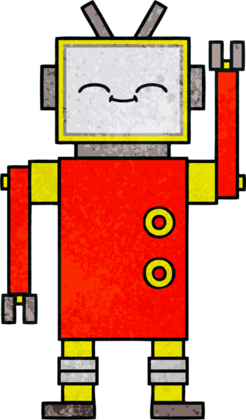 Bir insan tarafından çizilmiş bir robotun retro grunge dokusu