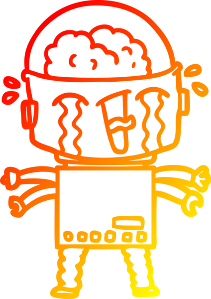 Bir insan tarafından çizilmiş, karikatür ağlayan robot çizimi.