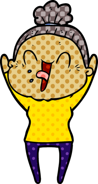 Bir insan tarafından çizilmiş mutlu yaşlı kadın çizgi filmi.