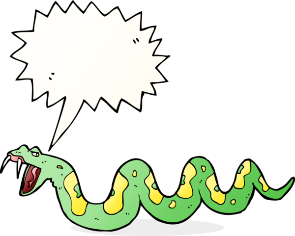 Bir insan tarafından çizilmiş konuşma balonlu zehirli yılan çizgi filmi.