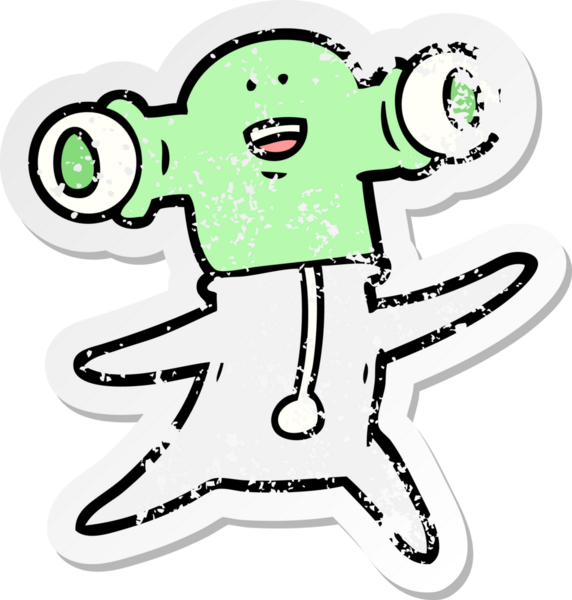 Bir insan tarafından çizilmiş dost canlısı çizgi film uzaylısının sıkıntılı çıkartması.