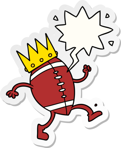 Bir insan tarafından çizilmiş balon çıkartmalı taç karikatürlü futbol.