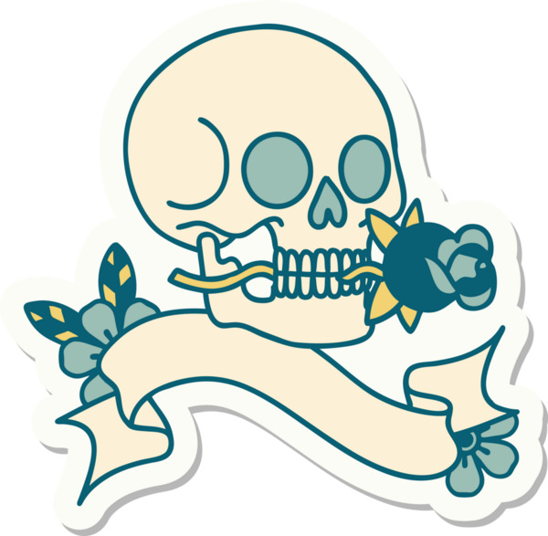 Bir insan tarafından çizilmiş kafatasının pankartıyla dövme stili etiketi