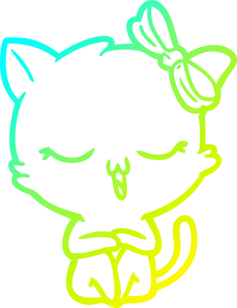 Bir insan tarafından kafasında yay olan çizgi film kedisinin soğuk gradyan çizimi