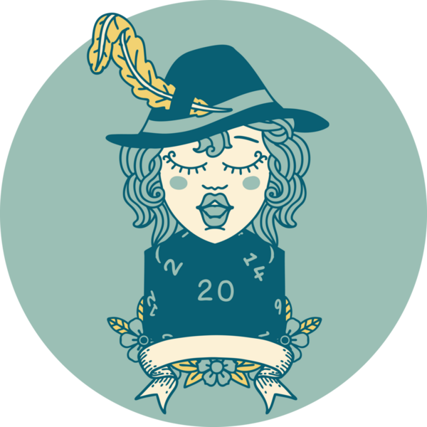 Retro Dövme Tarzı İnsan Ozan Karakteri Bir insan tarafından çizilmiş doğal 20 zar ile