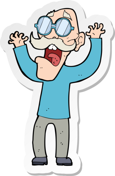 Bir insan tarafından çizilmiş gözlüklü yaşlı bir adamın çıkartması.