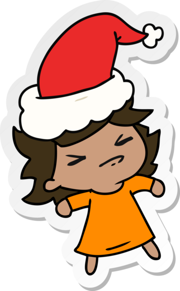 Bir insan tarafından çizilmiş Kawai kızının el çizimi Noel çıkartması.