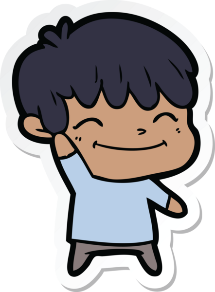 Bir insan tarafından çizilmiş mutlu bir çizgi film çocuğunun çıkartması.