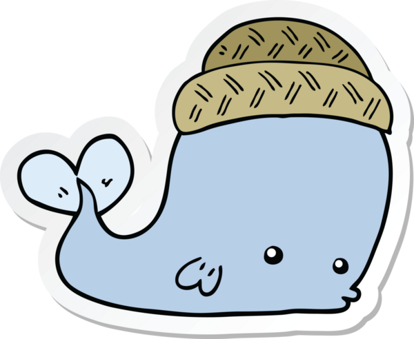 Bir insan tarafından çizilmiş şapka giyen bir balinanın çıkartması.