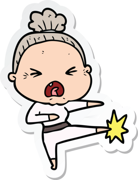 Bir insan tarafından çizilmiş kızgın yaşlı bir kadının çıkartması.