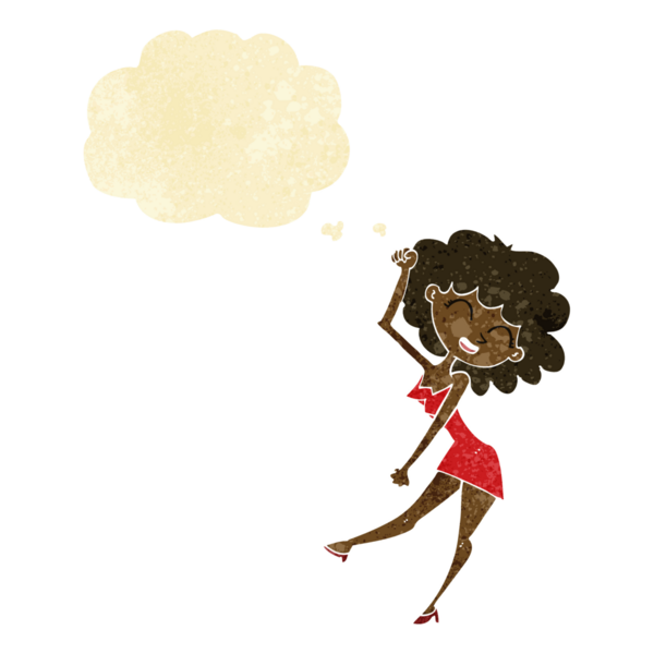 Bir insan tarafından çizilmiş düşünce balonlu çizgi film dansçısı kadın.
