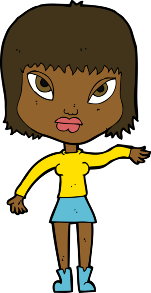 Çizgi filmdeki kadın bir insan tarafından çizilmiş jest yapıyor.