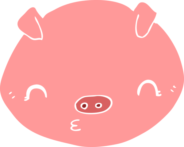 Bir insan tarafından çizilmiş düz renkli çizgi film domuzu.