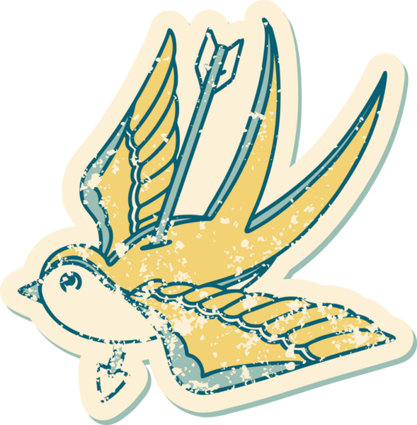 Bir insanın çizdiği okla delinmiş bir kırlangıcın sembolik dövmesi.