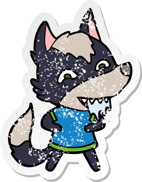 Bir insan tarafından çizilmiş aç bir kurdun sıkıntılı çıkartması.