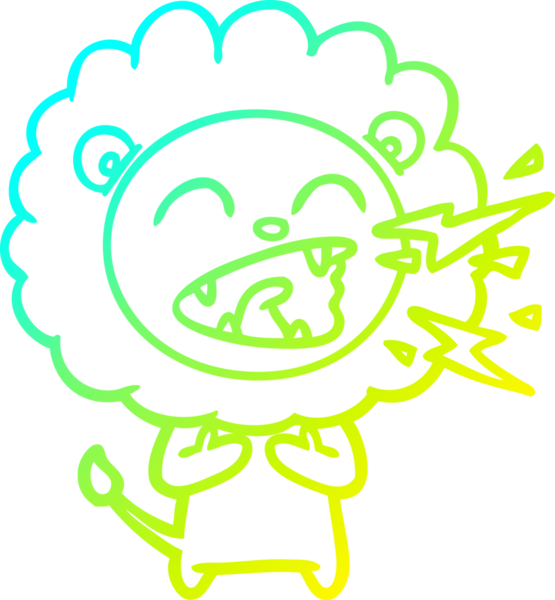 Bir insan tarafından çizilen kükreyen aslanın soğuk çizgi çizimi.