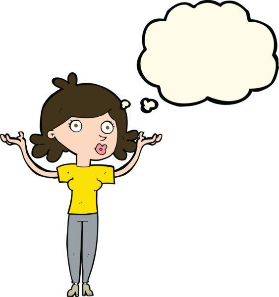 Bir insan tarafından çizilmiş düşünce baloncuğuyla kollarını havaya kaldıran çizgi film kadını.