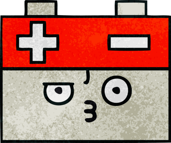 Bir insan tarafından çizilmiş bir araba aküsünün retro grunge desen karikatürü