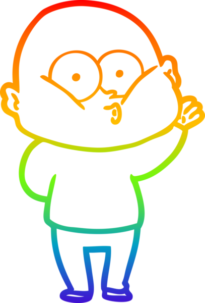 Gökkuşağı gradyan çizgi çizimi bir insan tarafından çizilmiş kel bir adamın çizimi