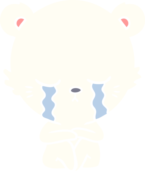 Ağlayan düz renkli çizgi film kutup ayısı bir insan tarafından çizilmiş.