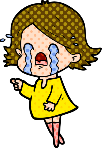 Bir insan tarafından çizilmiş ağlayan çizgi film kadını.