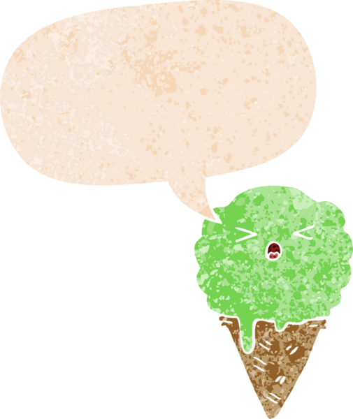 Bir insan tarafından çizilmiş grunge dertli retro tarzı konuşma baloncuklu çizgi film dondurması.