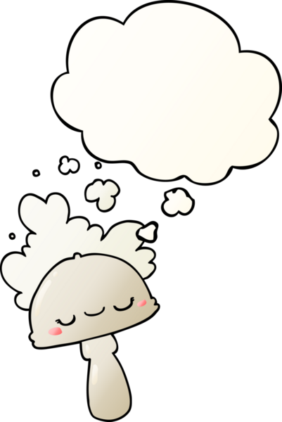 Çizgi film mantarı. Spoor Bulutlu. Düşünce baloncuğu bir insan tarafından çizilmiş.