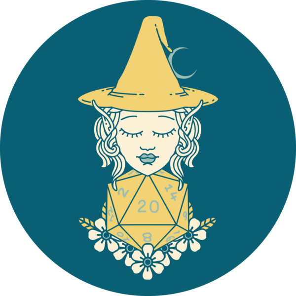 Retro Dövme Biçimli elf karakteri Bir insan tarafından çizilmiş doğal yirmi zar atışıyla