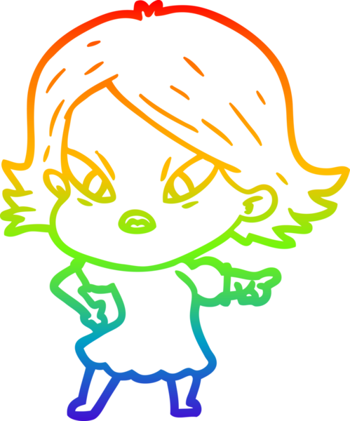 Çizgi film çizen gökkuşağı gradyanı bir insan tarafından çizilmiş stresli kadın.