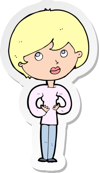 Bir insan tarafından çizilmiş Kim Ben jesti yapan bir karikatür kadının çıkartması.