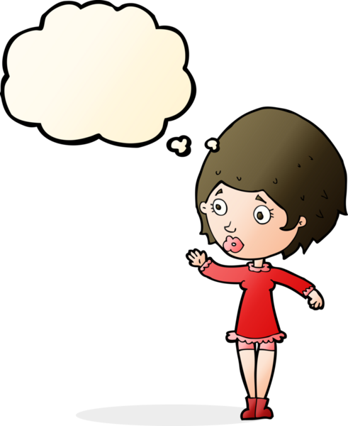 Bir insan tarafından çizilmiş düşünce baloncuğu olan güzel bir kadın.