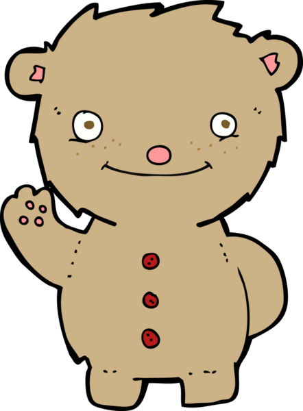 Bir insan tarafından çizilmiş oyuncak ayıyı sallayan çizgi film.