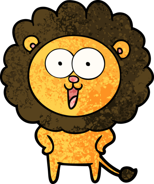 Bir insan tarafından çizilmiş mutlu çizgi film aslanı.