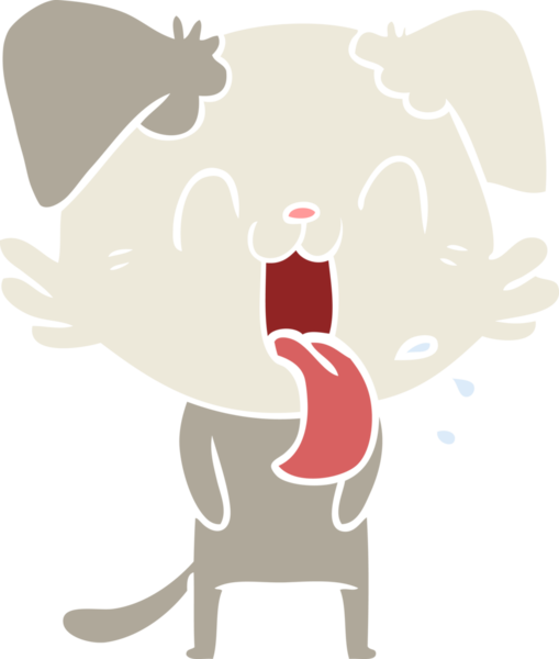 Bir insan tarafından çizilmiş düz renkli çizgi film soluyan köpek.