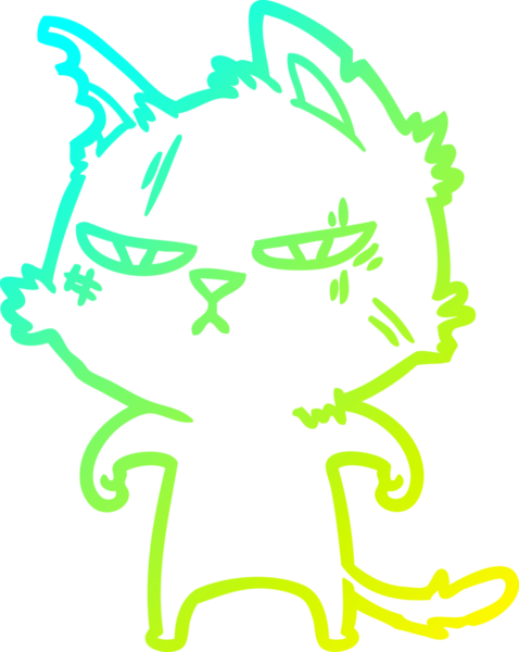 Bir insan tarafından çizilmiş sert bir çizgi film kedisinin soğuk gradyan çizimi