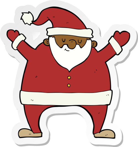 Bir insan tarafından çizilmiş Noel Baba çizgi filminin çıkartması.