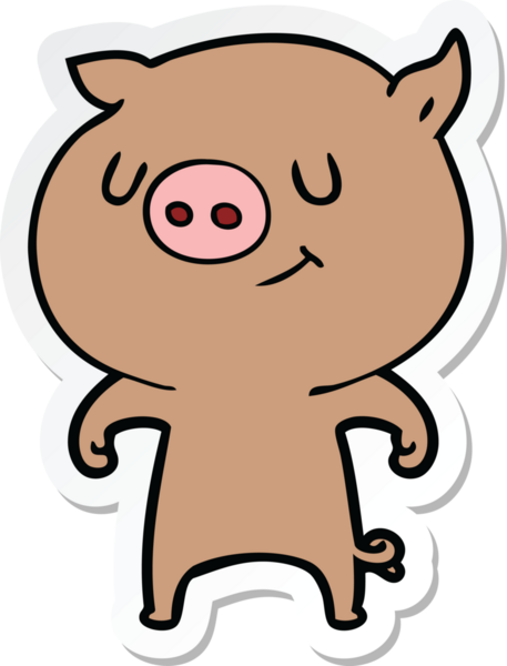 Bir insan tarafından çizilmiş mutlu çizgi film domuzu çıkartması.