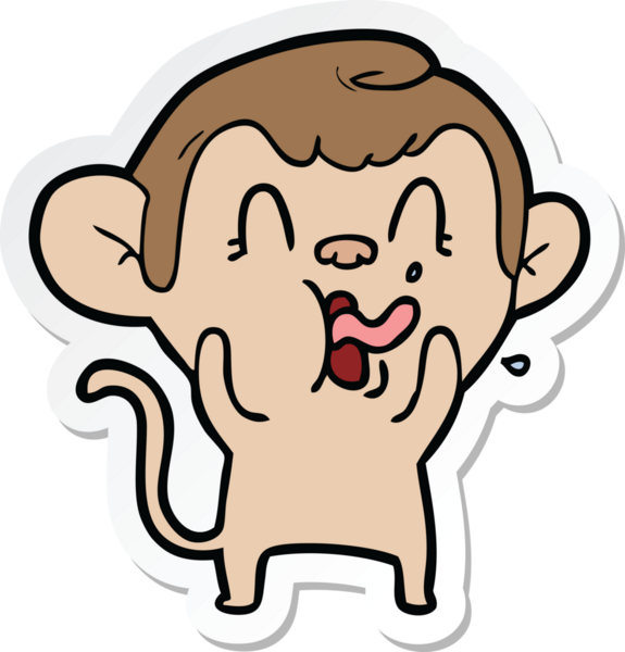 Bir insan tarafından çizilmiş çılgın bir maymun çıkartması.