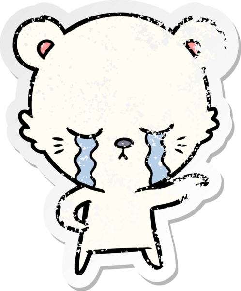 Ağlayan bir karikatür kutup ayısının insan tarafından çizilmiş sıkıntılı çıkartması.