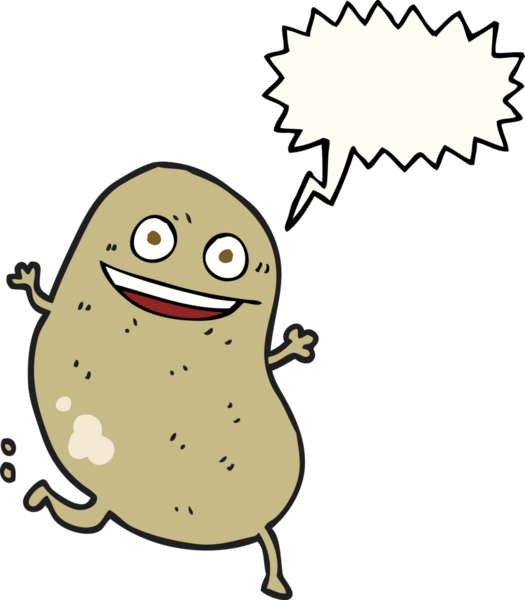 Bir insan tarafından çizilen serbest konuşma balonu çizgi film patatesi.