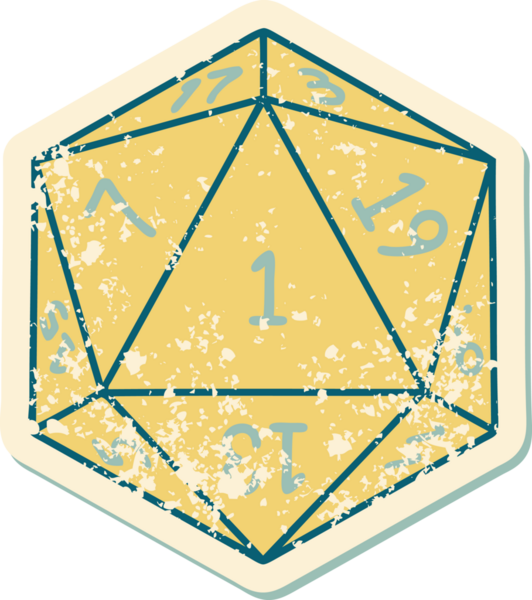 Retro Dövme Biçimi Doğal 1D20 zar bir insan tarafından çizildi