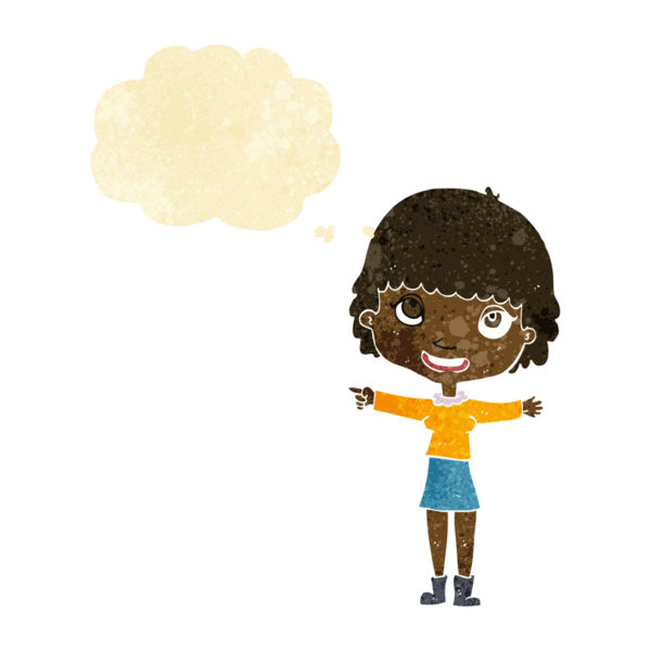 çizgi film mutlu kadın bir insan tarafından çizilen düşünce baloncuğu ile işaret